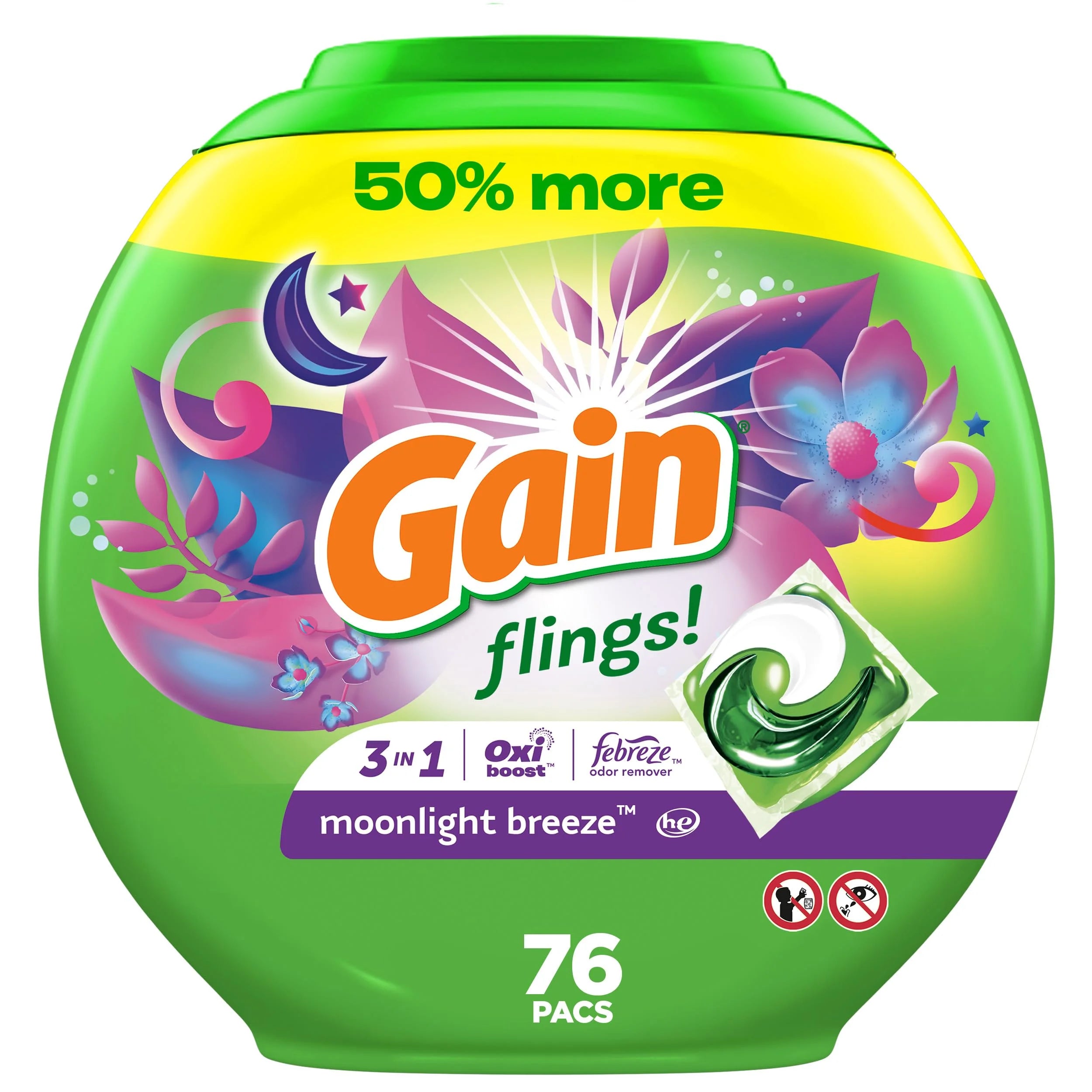 Flings Laundry Detergent Soap Pacs He Compatible 76 Ct Long Lasting Scent Moonlight Breeze