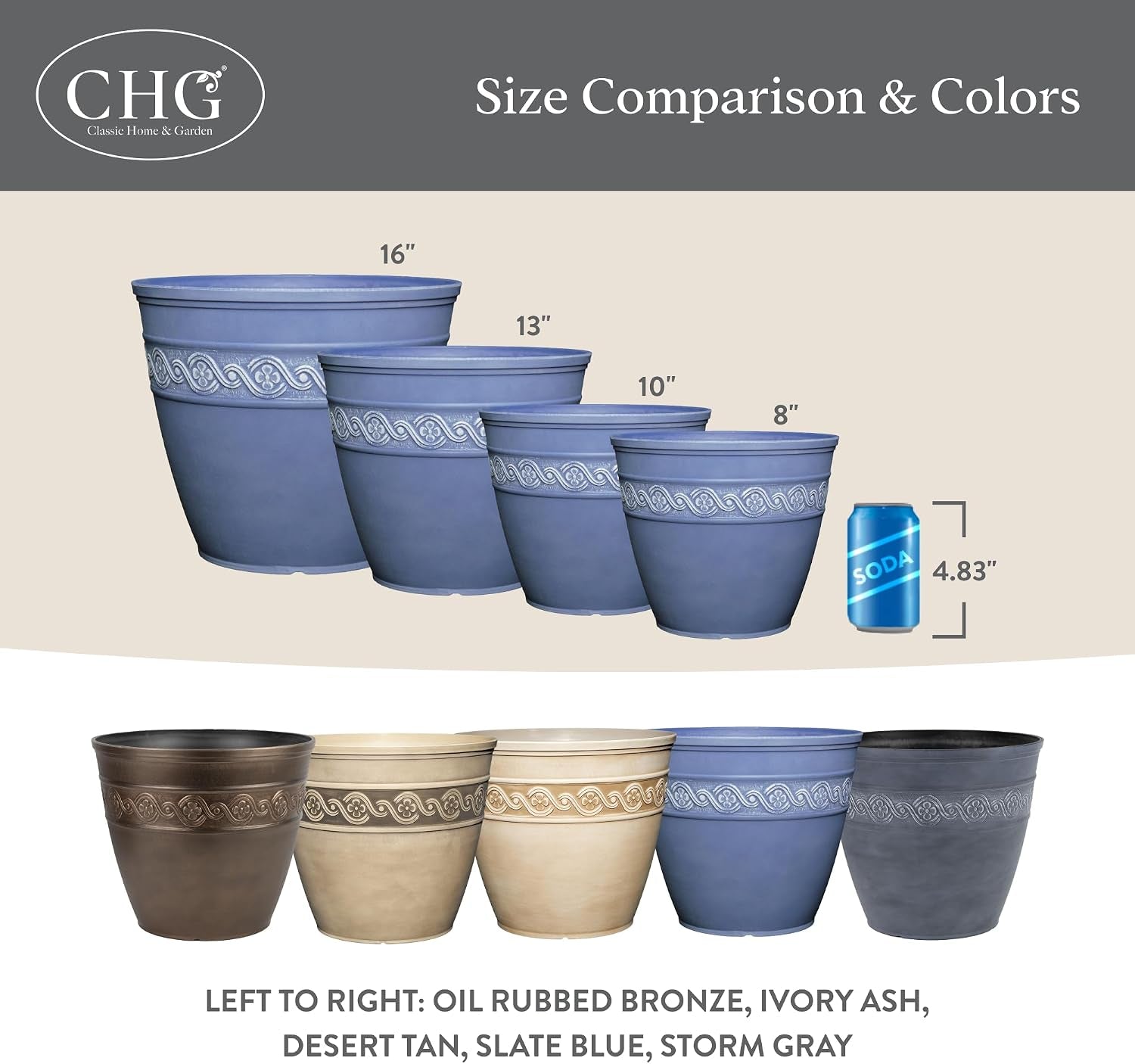 Classic Home and Garden by Growscape Corinthian Planter Pot(10" Desert Tan) | Classic Resin Plant Pots, Lightweight Indoor Outdoor Planter, Weather-Resistant, Great for Patio, Home & Garden Decor Accent