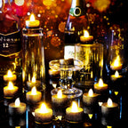 48 Pcs Flameless LED Tea Lights Gold Black Glitter Electric Fake Candles for Centerpieces Battery Operated Anniversary Decorations Romantic Winter Decor for Wedding Festival Christmas Birthday