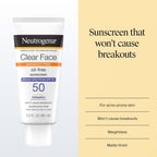 Neutrogena Clear Face Sunscreen Lotion SPF 50, 3 Fl. Oz | for Acne-Prone Skin, Broad Spectrum UVA/UVB Protection, Fragrance-Free, Oxybenzone-Free, Water-Resistant