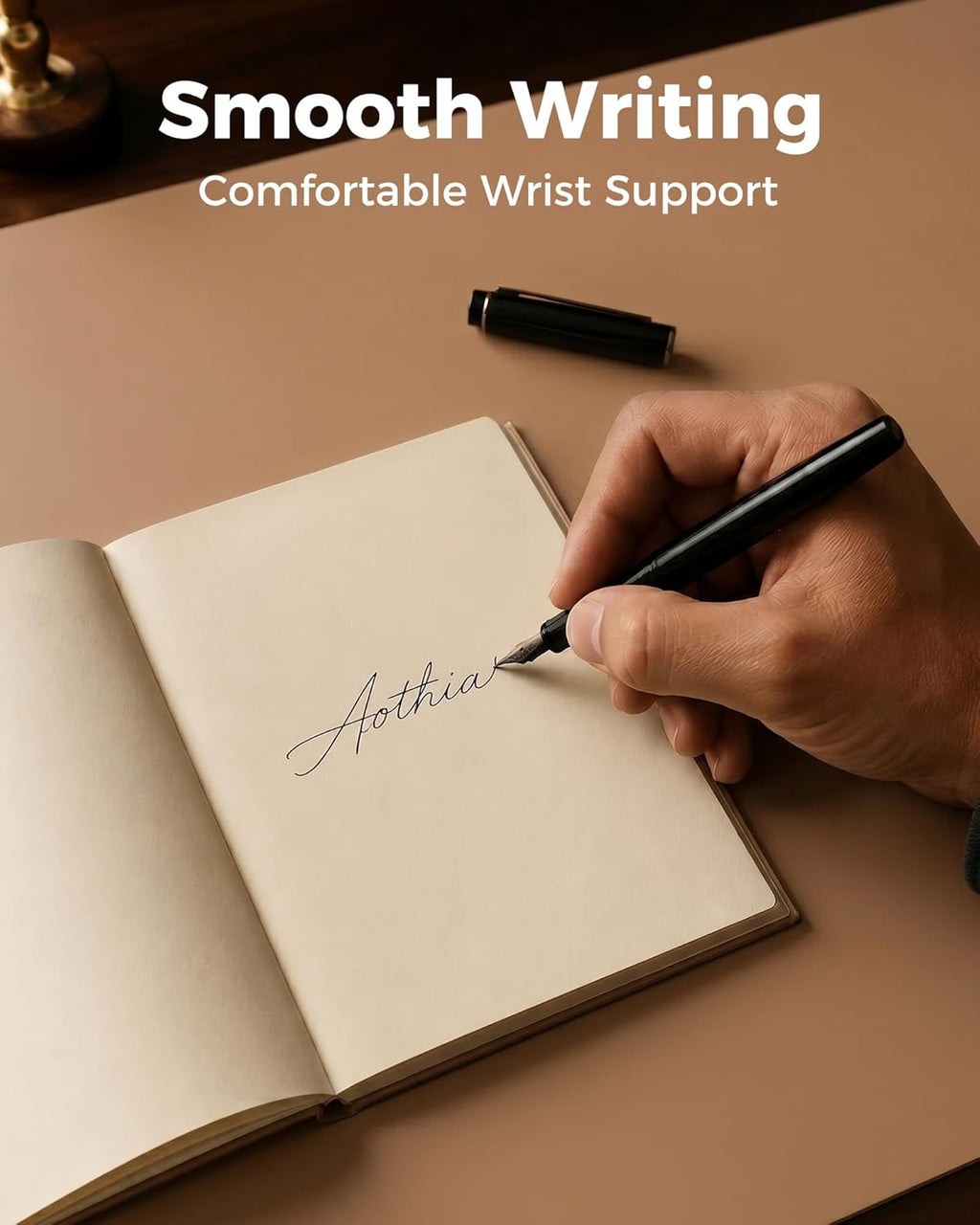 Dual-Sided Desk Mat - Leather & Cork Desk Protector, Large Mouse Pad & Writing Pad for Office/Home, Waterproof, Apricot (35.4" X 15.7")