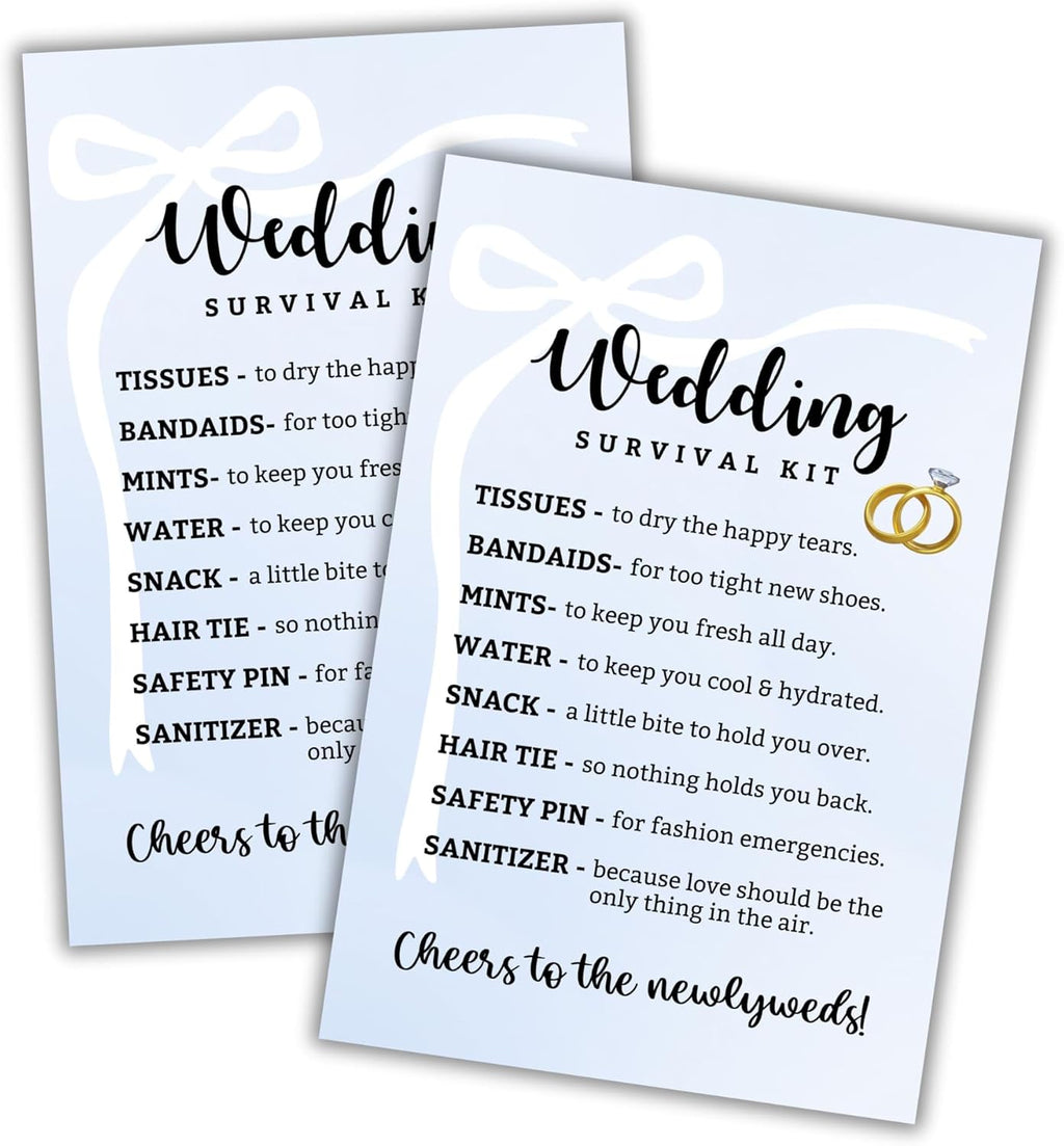Wedding Survival Kit 30Pk 4X6” Brides Labels Postcards Wedding Party Goodie Gift Bags Essentials for Wedding Day Favors Bachelorette