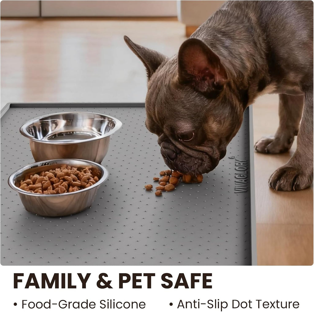 Pet Food Mat Grippymat Dog Bowl Mat, 24" L X 16" W, Grey | Placemat with Raised Edge for Indoor, Waterproof Silicone for Cat Kitty & Puppy