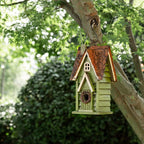 12" H Green Hanging Distressed Solid Wood Garden Bird House Decorative Birdhouse