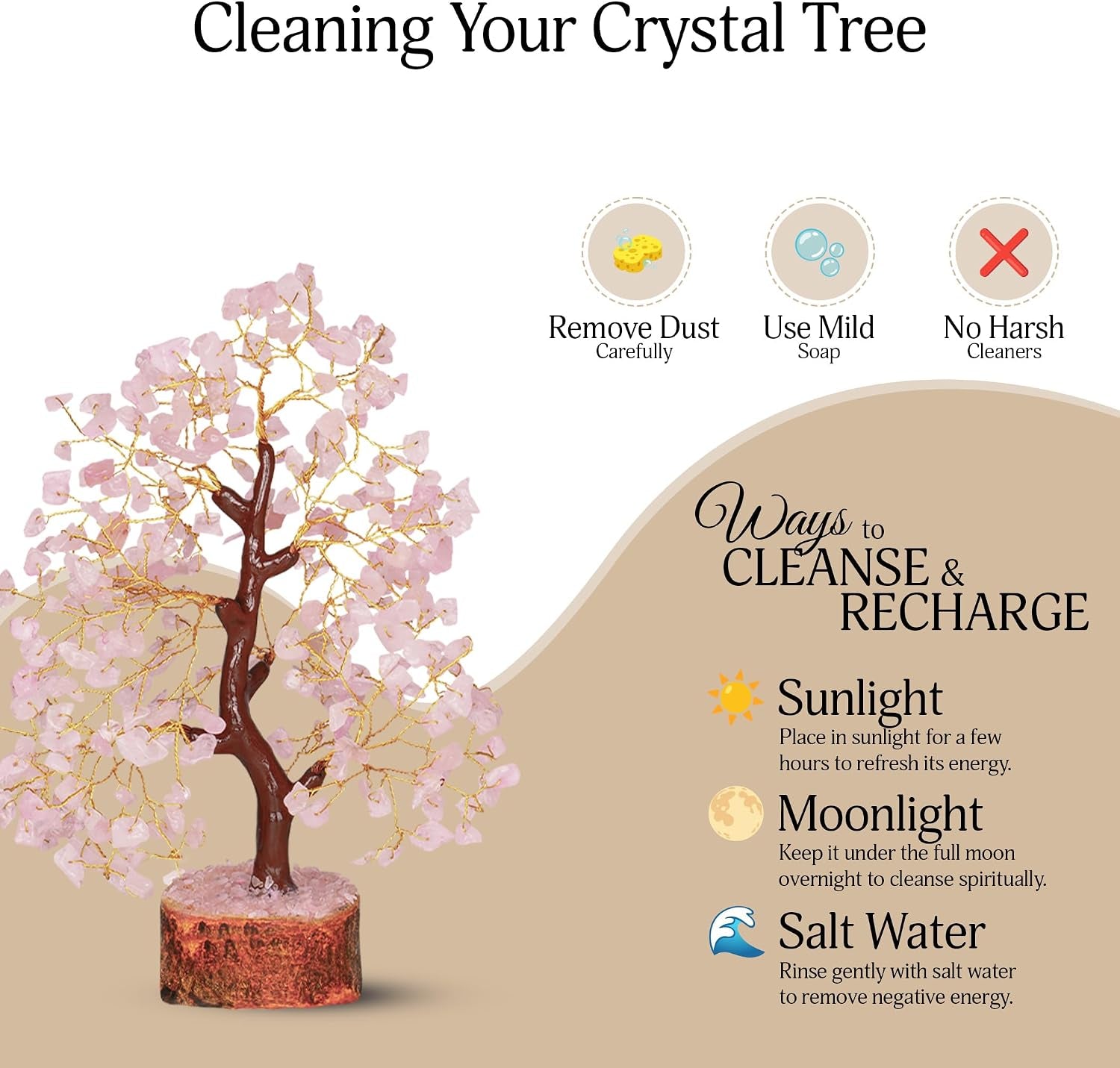 Rose Quartz Tree | Crystal Gem Tree | Meditation Crystals | Boho Home Decor | Boho Room Decor | Birthday Gifts for Wife | Friendship Gifts for Women | 10 Inch