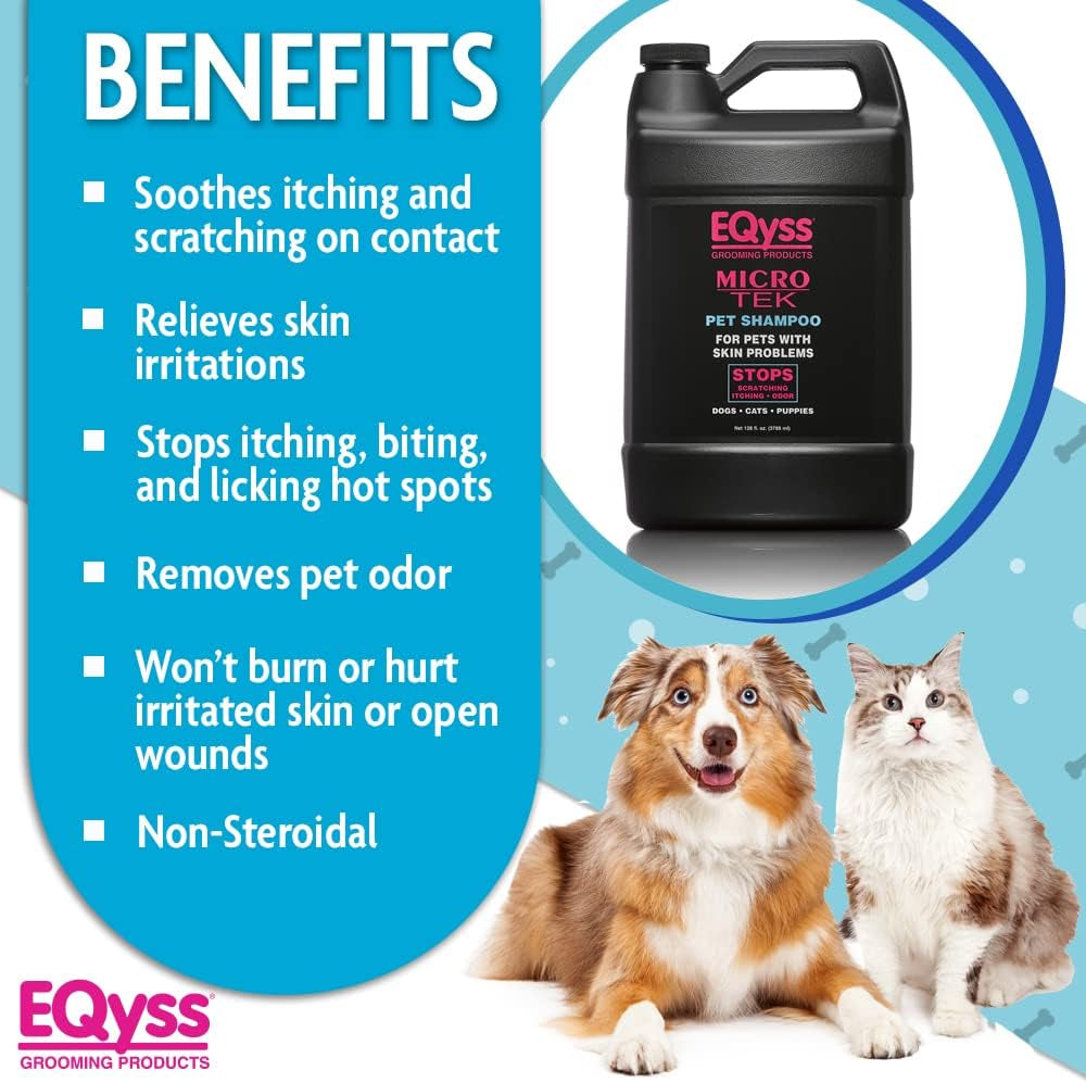 Micro-Tek Pet Shampoo - Soothes Dry Irritated Skin on Contact, Stops Itching, Scratching, Biting, Licking Hot Spots - for Cats & Dogs (128 Oz)