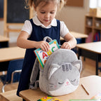 Cat Toddler Backpack Plush Backpack Toddler Girls Backpack Cat Animal Kids Backpacks for Girls Kitty Plush Backpack for Baby Girls Gray 11-Inch | Soft Plush Material, Lightweight Design, Dual-Zipper Storage, Adjustable Straps for Kindergarten, Preschool