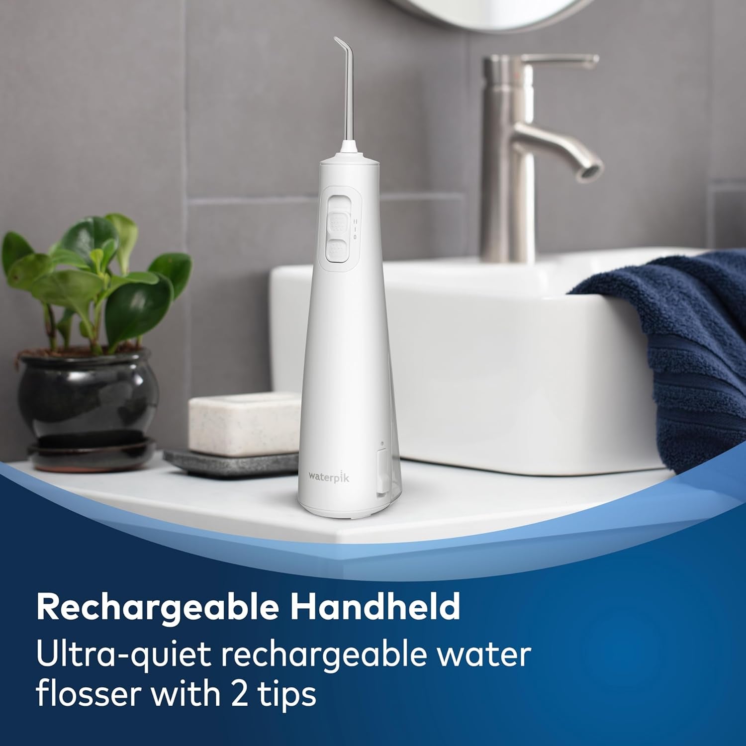 Cordless Pulse Rechargeable Portable Water Flosser for Teeth, Gums, Braces Care and Travel with 2 Flossing Tips, Waterproof, ADA Accepted, WF-20 White