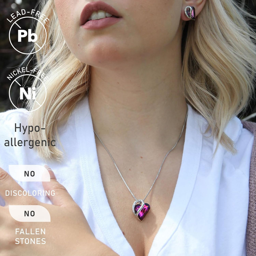 Gift Necklaces for Women, Infinity Love Birthstone Heart Crystal Pendant, Birthday Anniversary Jewelry for Wife, Mom, and Her, Silver Plated, 18" + 2" Adjustable Chain