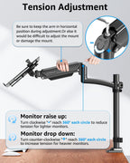 Laptop Desk Mount, Adjustable Laptop Stand for Max 17" Notebook or 32" Monitor, Laptops Arm Mount for Desk Holds 4.4-22Lbs, Tall Laptops Stand with Clamp/Grommet