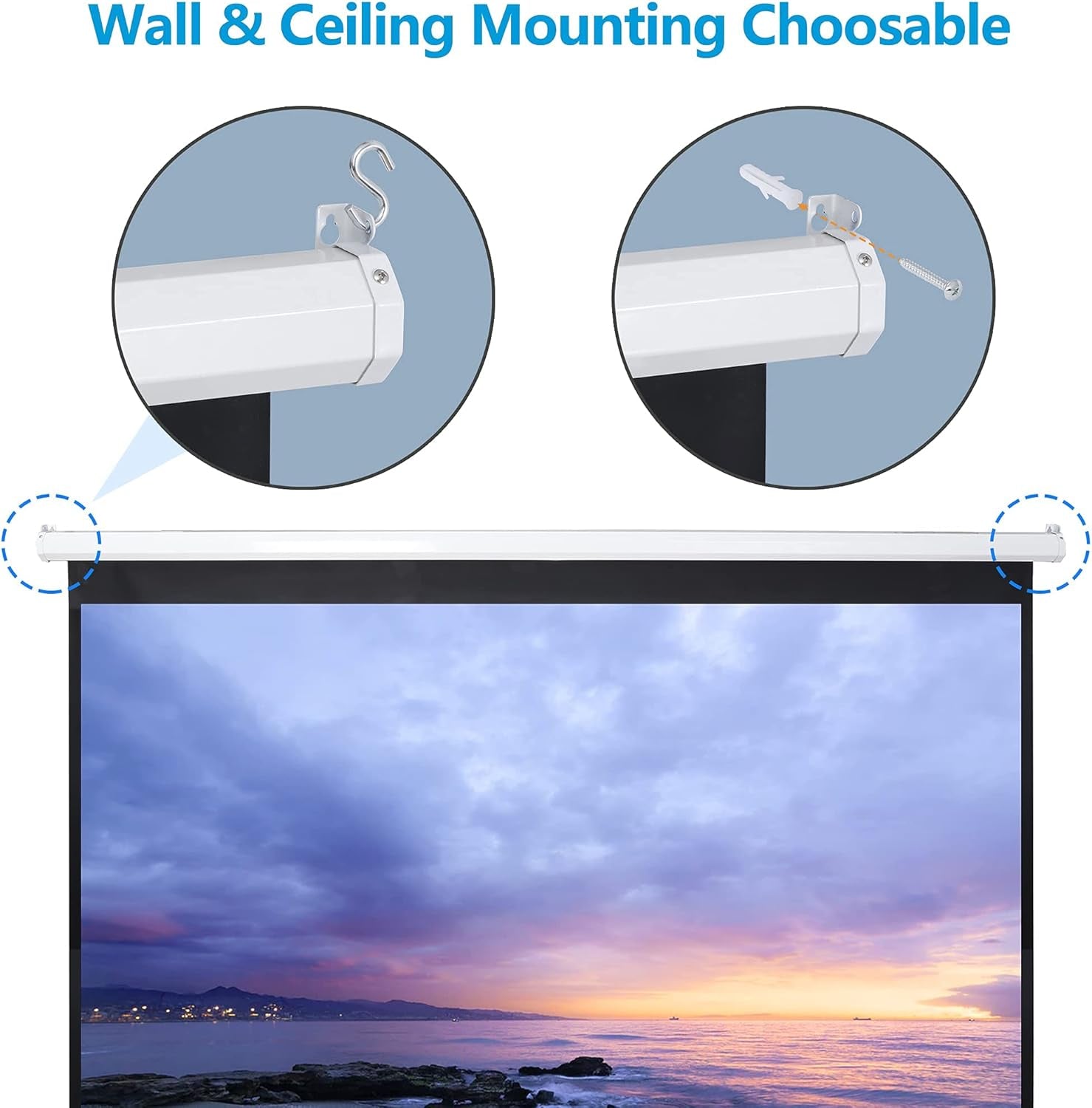 Projector Screen Pull down 100 Inch 16:9 HD, Manual Projection Screen Home Theater, Portable Indoor Outdoor Retractable Movie Screen Ceiling Wall Mount