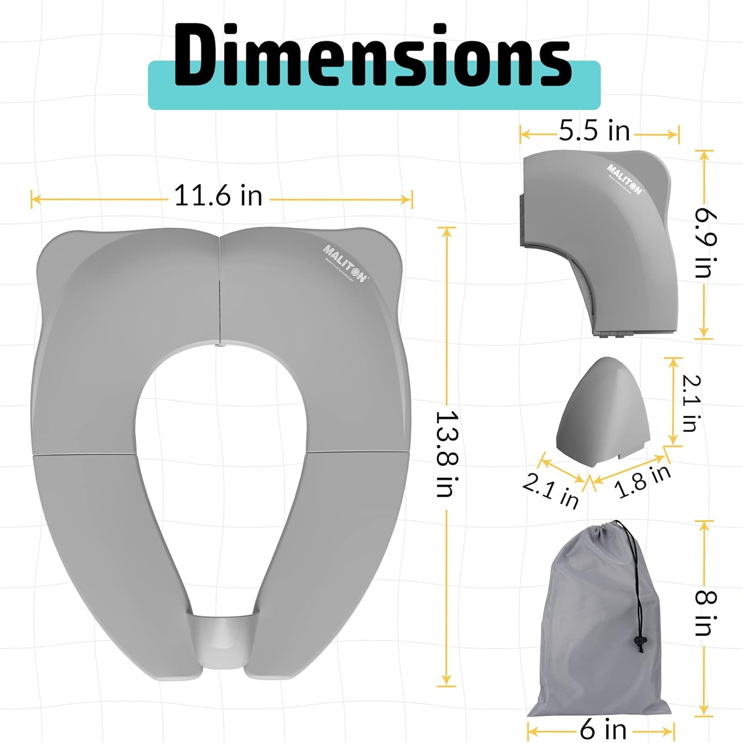 Travel Potty Seat for Toddler & Kid,  Portable Potty Seat with Storage Bag, Foldable Potty Seat for Toddler Travel, Non-Slip Potty Training Toilet Seat Cover with Splash Guard (Grey)