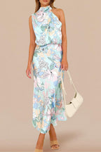 Women'S 2026 Summer Satin Dress Elegant Sleeveless Mock Neck Cocktail Party Maxi Dresses