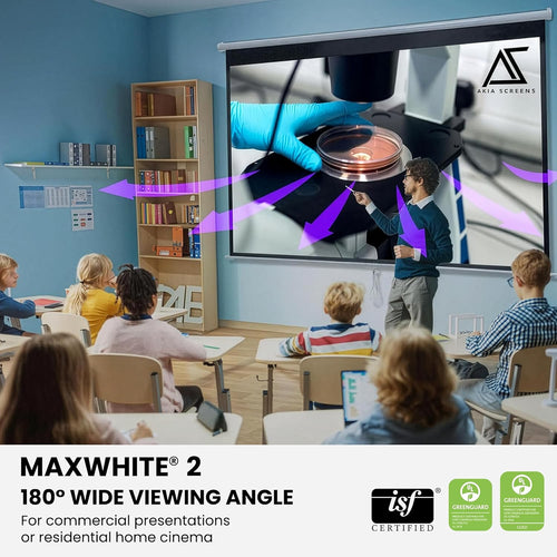 100 Inch Pull down Projector Screen, Manual Retractable 16:9, 8K / 4K HD & 3D Ready, Ceiling or Wall Mount, Auto Locking White Indoor Projection Screen for Home Theater, Office, AK-M100H1
