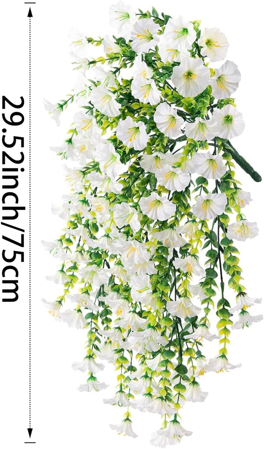 4Pack Realistic Glory Artificial Hanging Flowers, Durable Silk Fake Flowers, Artificial Petunias for Patiofor Wall Front Door Yard Garden Wedding Outdoor Decoration (White)