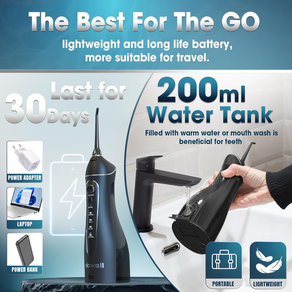 Water Dental Flosser Teeth Pick - 4 Modes Dental Oral Irrigator, Portable & Rechargeable IPX7 Waterproof Personal Orthodontic Supplie Water Teeth Cleaner Picks for Home Travel