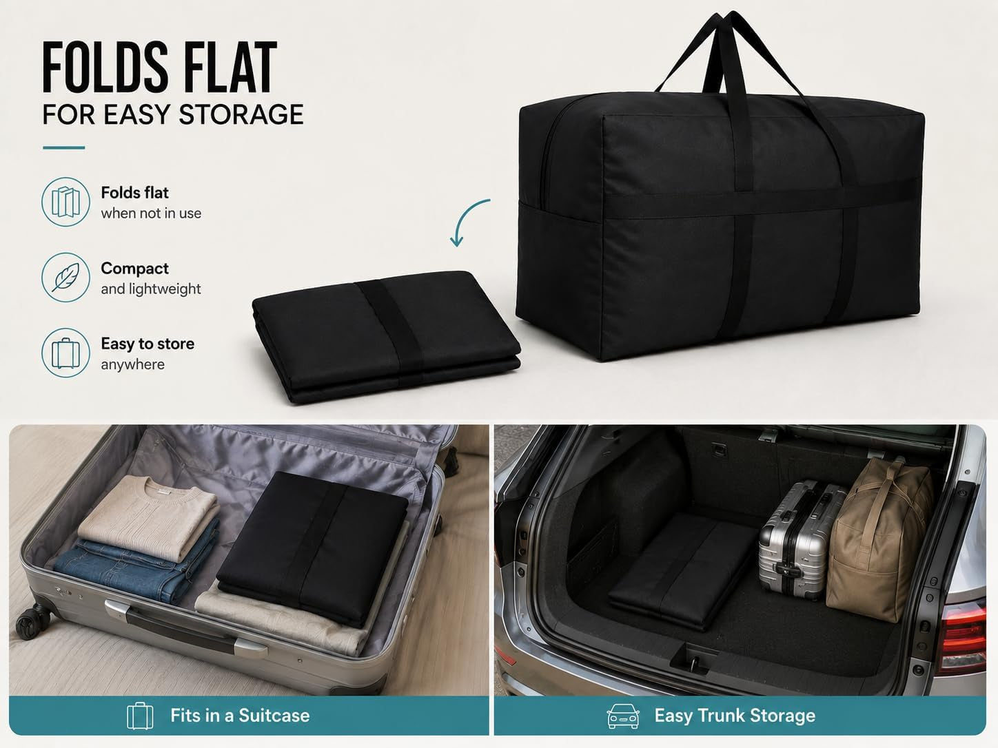 Extra Large Storage Duffle Bag for Travel, Black Big Traveling Duffle Bag
