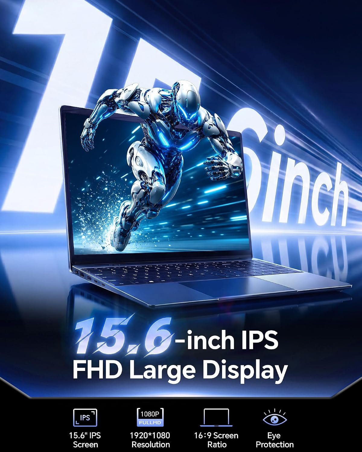 15.6'' AI Laptop with Office 365 6GB RAM 128GB SSD Win 11 Laptops | 7000Mah Battery, IPS FHD, 180°Viewing, Quad-Core Processor, Type-C, Wifi 5, Portable Thin Business Student Laptops