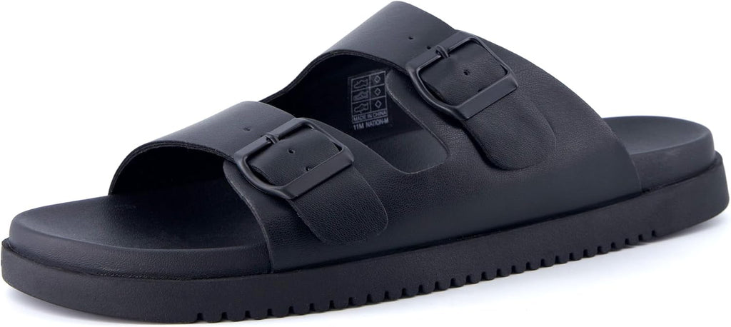 Nation Slip on Slides for Men with Adjustable Straps, Cushioned Footbed and Ridged Grip Outsole - Everyday Mens Sandals