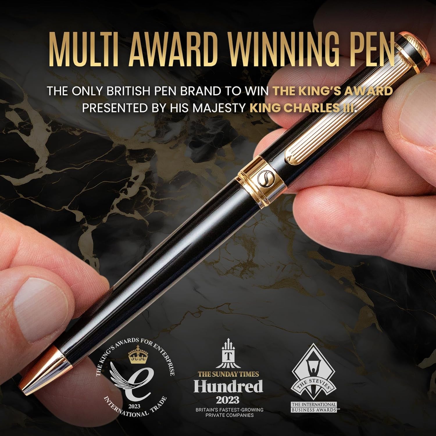 Black Lacquer Ballpoint Pen -Stunning Luxury Pen, Real Gold Plating, Schmidt Black Refill, Best Gift Set for Men & Women, Professional Executive Office, Nice Fancy Designer Pens