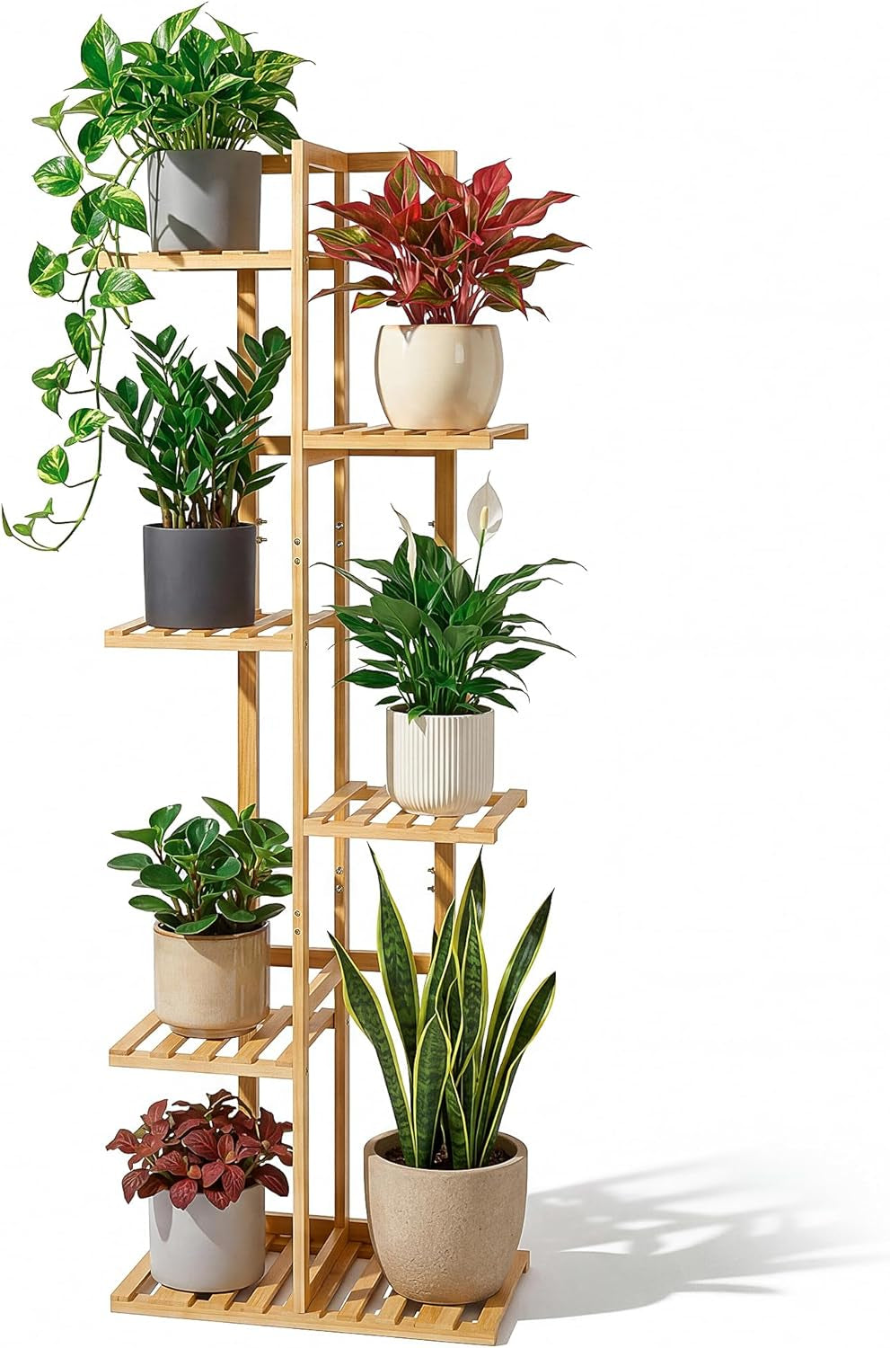 48 Inch Tall Bamboo Plant Stand for Indoor, 6 Tier 7 Potted, Natural | Corner Plant Stand, Tiered Plant Shelf, Planter Holder for Multiple Plants Indoor, Boho Style