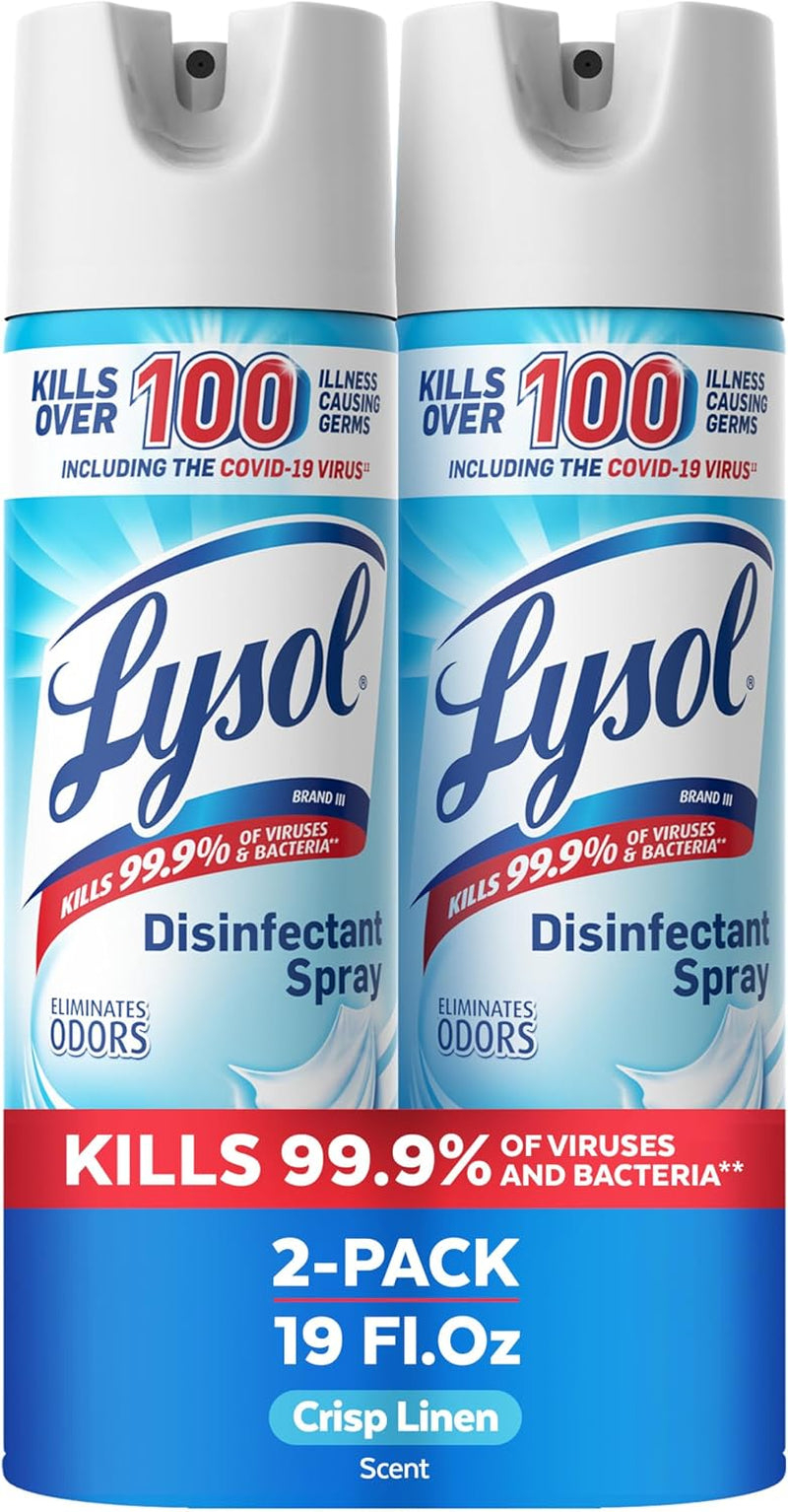 Disinfectant Spray, Household Cleaning Supplies, Disinfecting Multi-Purpose Room Spray, Antibacterial Sanitizer, Deodorizer, Kills Hantavirus, Crisp Linen, 19 Fl Oz (Pack of 2)