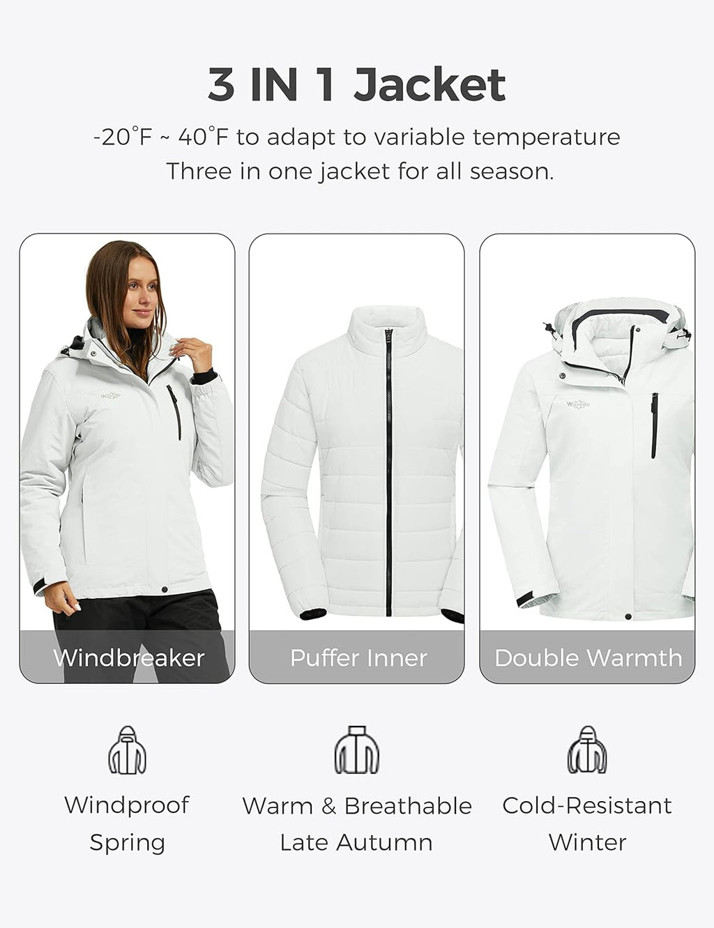 Women'S 3 in 1 Ski Jacket Cotton Padded Liner Winter Coat | Classic Simple Style Matches Various Daily Outfits