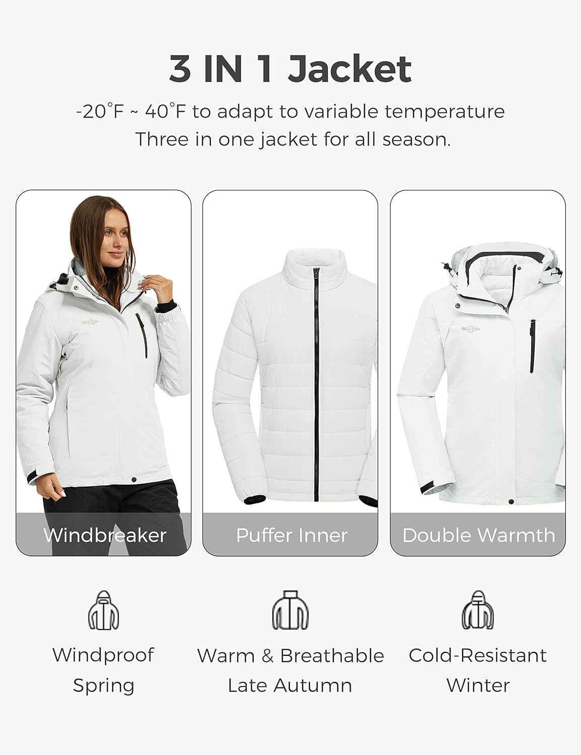 Women'S 3 in 1 Ski Jacket Cotton Padded Liner Winter Coat | Classic Simple Style Matches Various Daily Outfits
