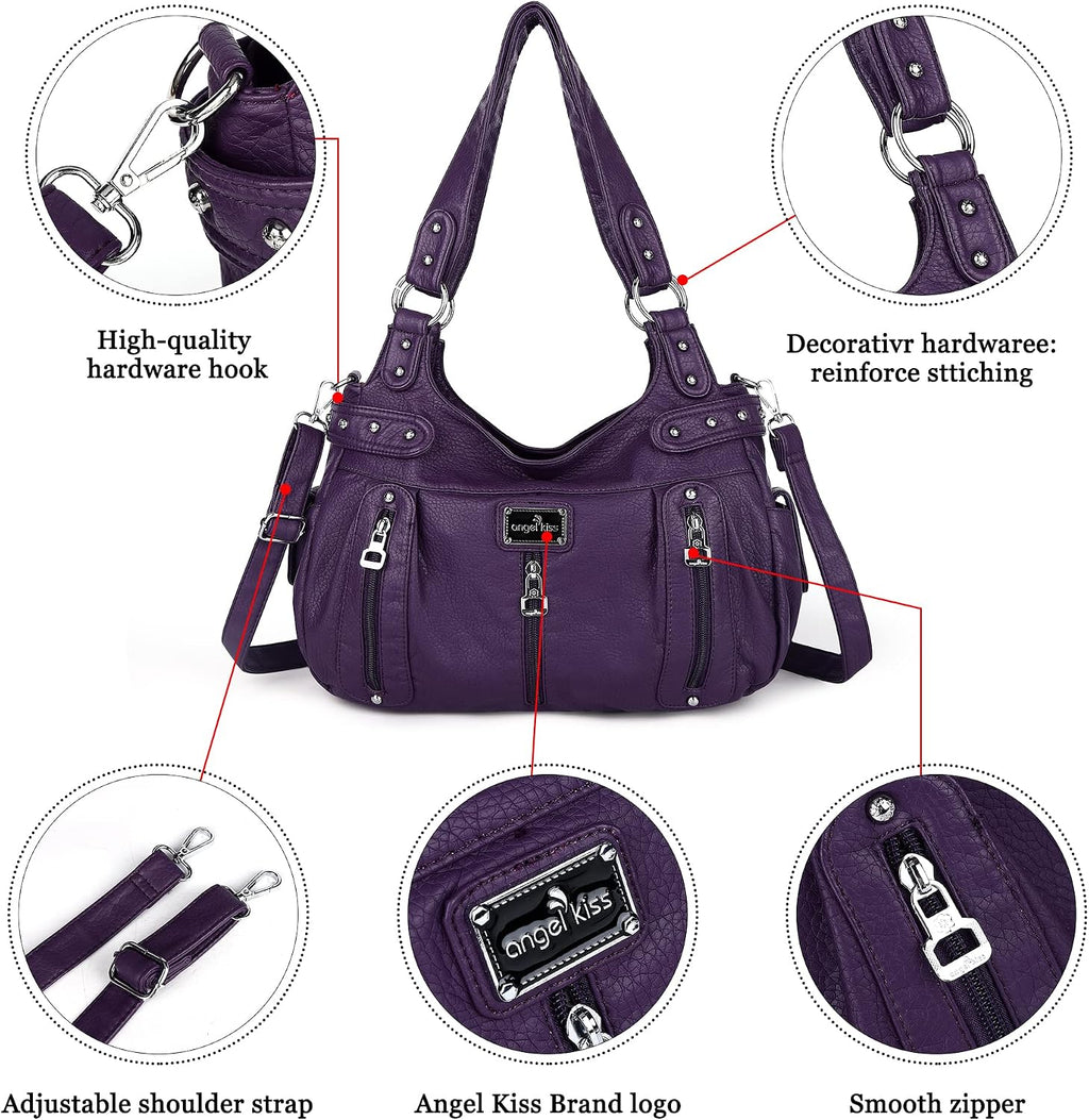 Large Purses and Handbags for Women Washed Faux Leather Crossbody Hobo Satchel Shoulder Handbag Tote Purse