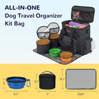 Dog Travel Bag with 2 Collapsible Dog Bowls, 1 Dog Backpack, Airline Approved Pet Travel Bagorganizer for Supplies & Accessories, 2 Travel Dog Food Container, Black | Dog Travel Accessories Set with Feeding Supplies, Bowls, Mat, and Strap. Ideal for Weekend Trips.
