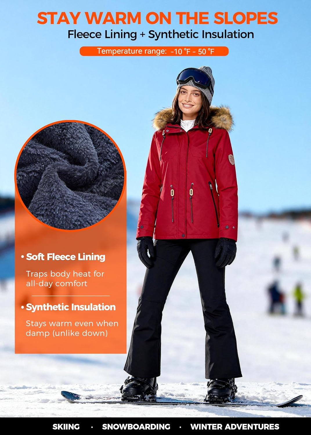 Women'S Waterproof Ski Jacket Fleece Lined Snow Jackets Winter Coat | 10,000Mm Waterproof Snowboard Jacket, Breathable 5000G, 4 Pockets, Windproof Hooded Insulated for Skiing, Hiking, Commute
