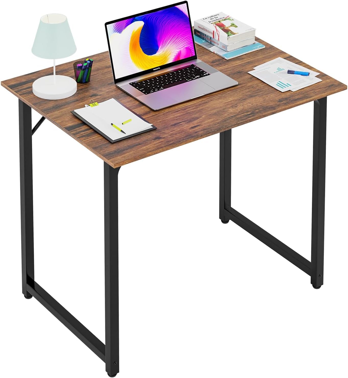 | 32 Inch Computer Desk | Brown | Sturdy Office Desk | Metal Frame, Adjustable Feet | Water-Resistant, Scratchproof Surface | Writing Table for Home Office or Study | Pack of 1