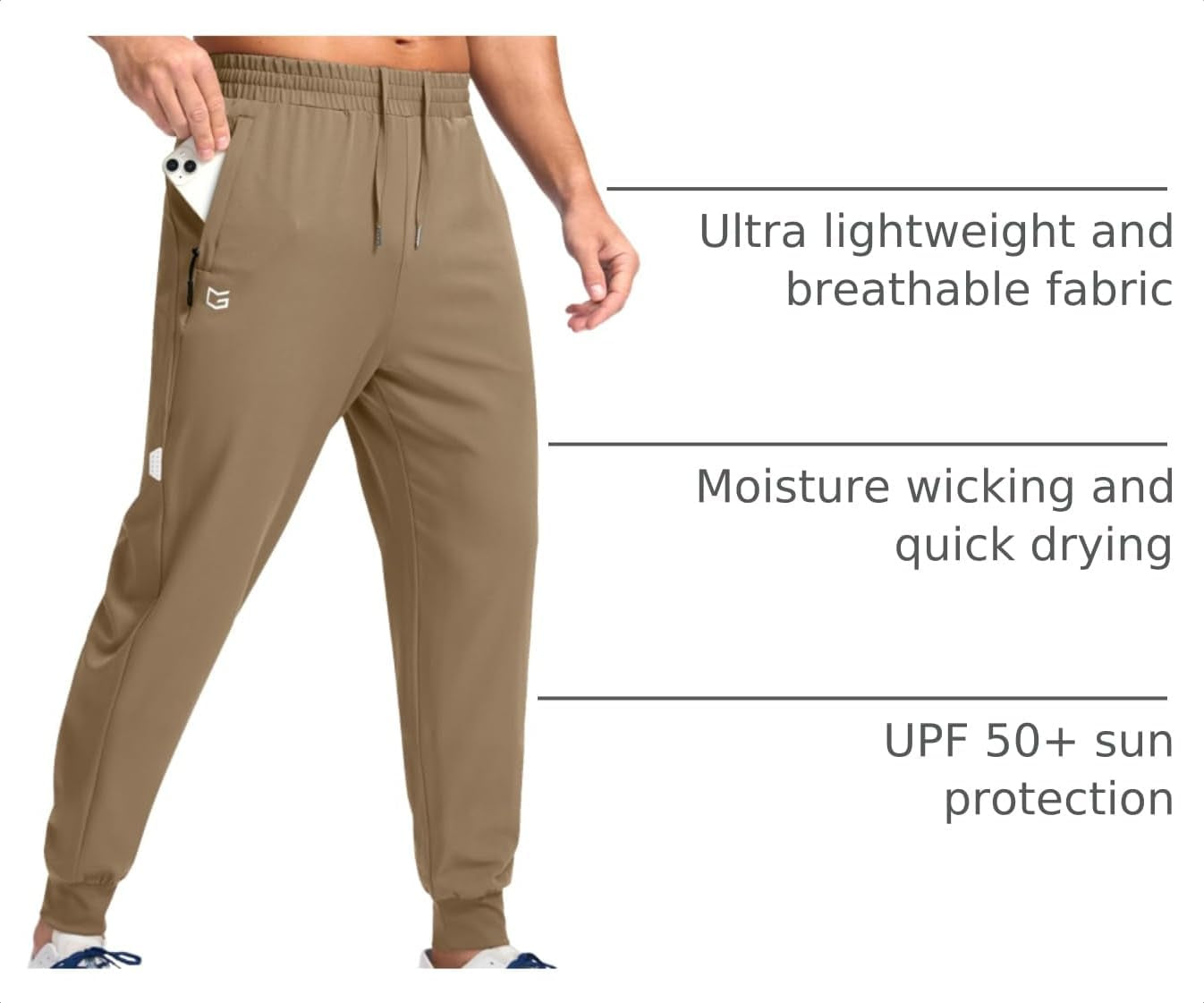 Men'S Joggers with Zipper Pockets Lightweight Athletic Workout Pants Quick Dry Sweatpants for Men Running Hiking