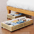 Bamboo under Bed Storage Containers with Wheels, 40L Underbed Drawers with Dust Bag, Breathable under Bed Shoe Storage, Rolling Underbed Clothes Storage, 2Pack