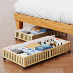 Bamboo under Bed Storage Containers with Wheels, 40L Underbed Drawers with Dust Bag, Breathable under Bed Shoe Storage, Rolling Underbed Clothes Storage, 2Pack