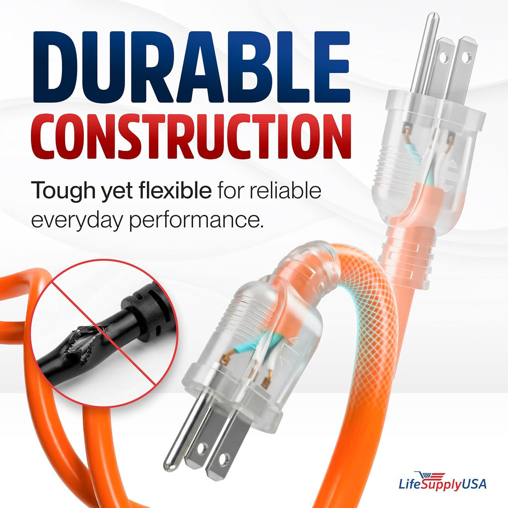 6Ft Outdoor/Indoor Extension Cord 16/3 Gauge Heavy Duty 3 Prong SJTW, Waterproof, Flexible Cold-Resistant Long Power Cord,13A 125V 1625W, Orange by