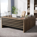 62.2" Executive Desk with Mobile File Cabinet, L-Shaped Office Desk with Storage Shelves, Large Computer Desk Business Workstation Set for Home Office, Light Brown