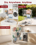 Foldable Clothes Drying Rack – Metal Laundry Drying Rack with Non-Slip Feet, 3-Tier Space-Saving Clothing Rack for Organization, Indoor & Outdoor Use, 11.4" D X 29.1" W X 37.4" H, White
