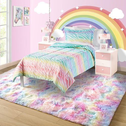 4X6 Rainbow Fluffy Soft Area Rug Non-Slip for Kids Bedroom Nursery Playroom | Plush丨Stays Put丨Soft丨Fluffy丨No Shedding丨Lays Flat丨Girls Room丨Dorm丨Indoor丨Laundry丨Shag丨Fuzzy丨Furry丨Carpet丨Home Decor
