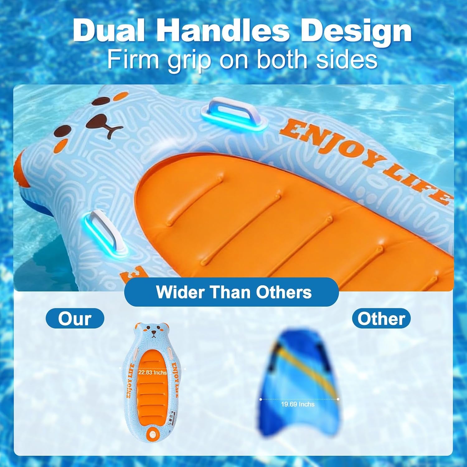 Inflatable Boogie Board for Kids, Penguin Surfboard with Built-In Press Pump, 27.5" Wide Anti-Flip Pool Float, Beach Swim Board with Dual Handles.