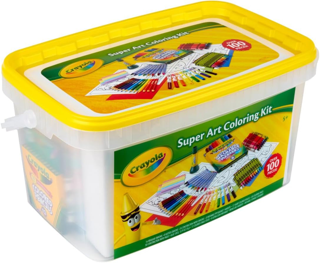 Super Art Coloring Kit (100+ Pcs), Kids Art Supplies Set with Crayons, Markers & Colored Pencils, Craft & Coloring Kit with Storage Tub, Ages 5+ [Amazon Exclusive]