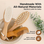 Wooden Baby Hair Brush Set for Newborns, Toddler Comb (Walnut, Regular) | Soft Goat Bristle, Baby Brush and Comb Set, Infant Grooming Kit, Cradle Cap Care, Durable & Gentle, Boy, Girl Bath Essential