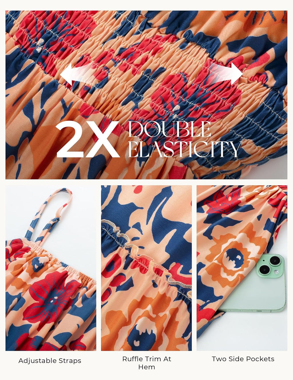 Summer Dresses for Women 2026 Vacation Boho Maxi Sundress | Casual, Smocked Waist, Floral Printed, Spaghetti Strap, Sleeveless, Beach Dresses with Pockets, Fashion Outfits