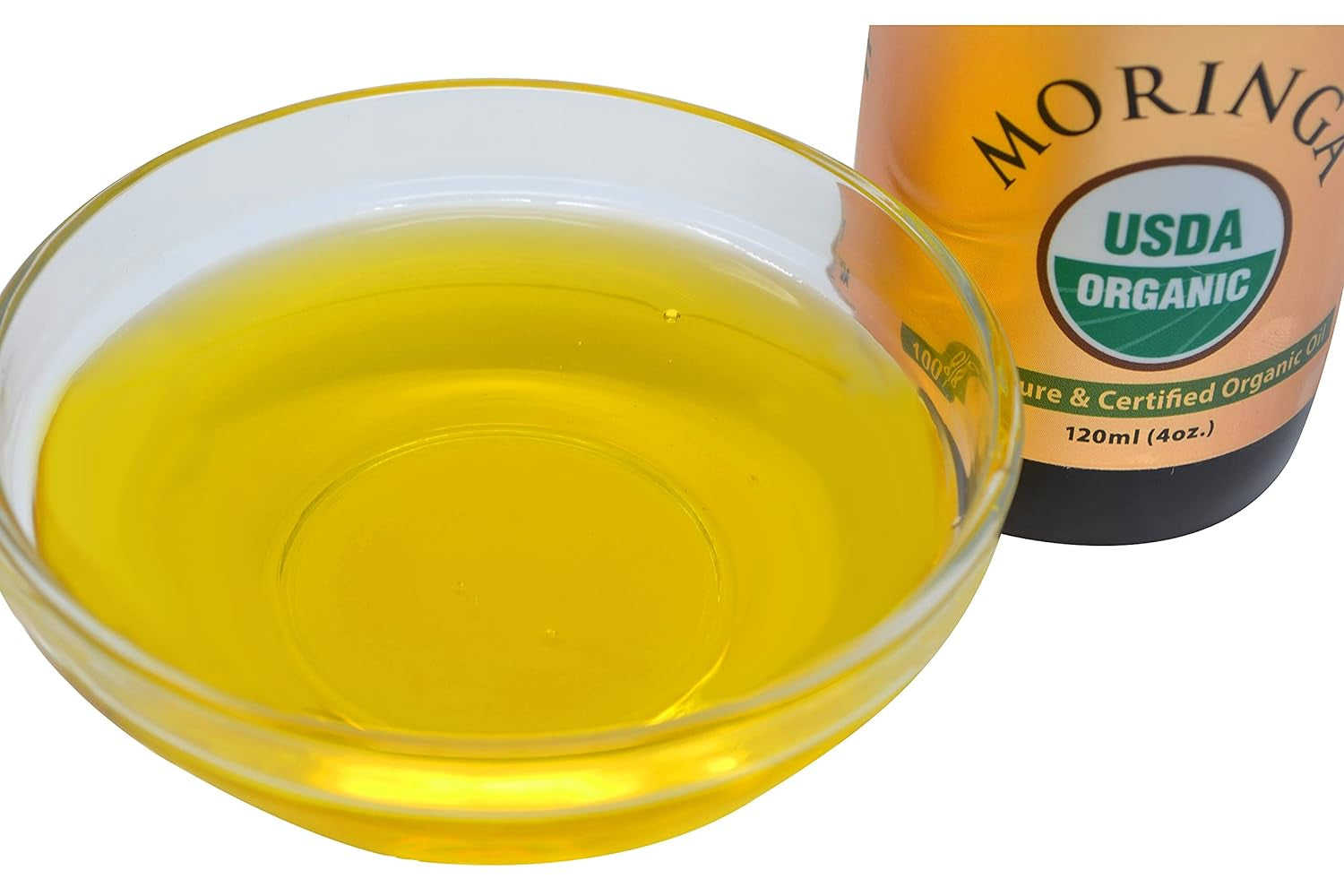 Organic Moringa Oil USDA Certified, 100% Pure, Cold Pressed, Virgin, Unrefined Oil (4Oz /120Ml) - Joints, Skin, Face, Body & Hair - Vegan - Food Grade - Natural Moisturizer