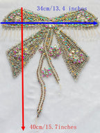 Butterfly Shape Bodysuit Applique Pure Hand-Stitched Beads and Crystal Patches Creative Tassels Shiny Dress Decorative Accessories (Red)