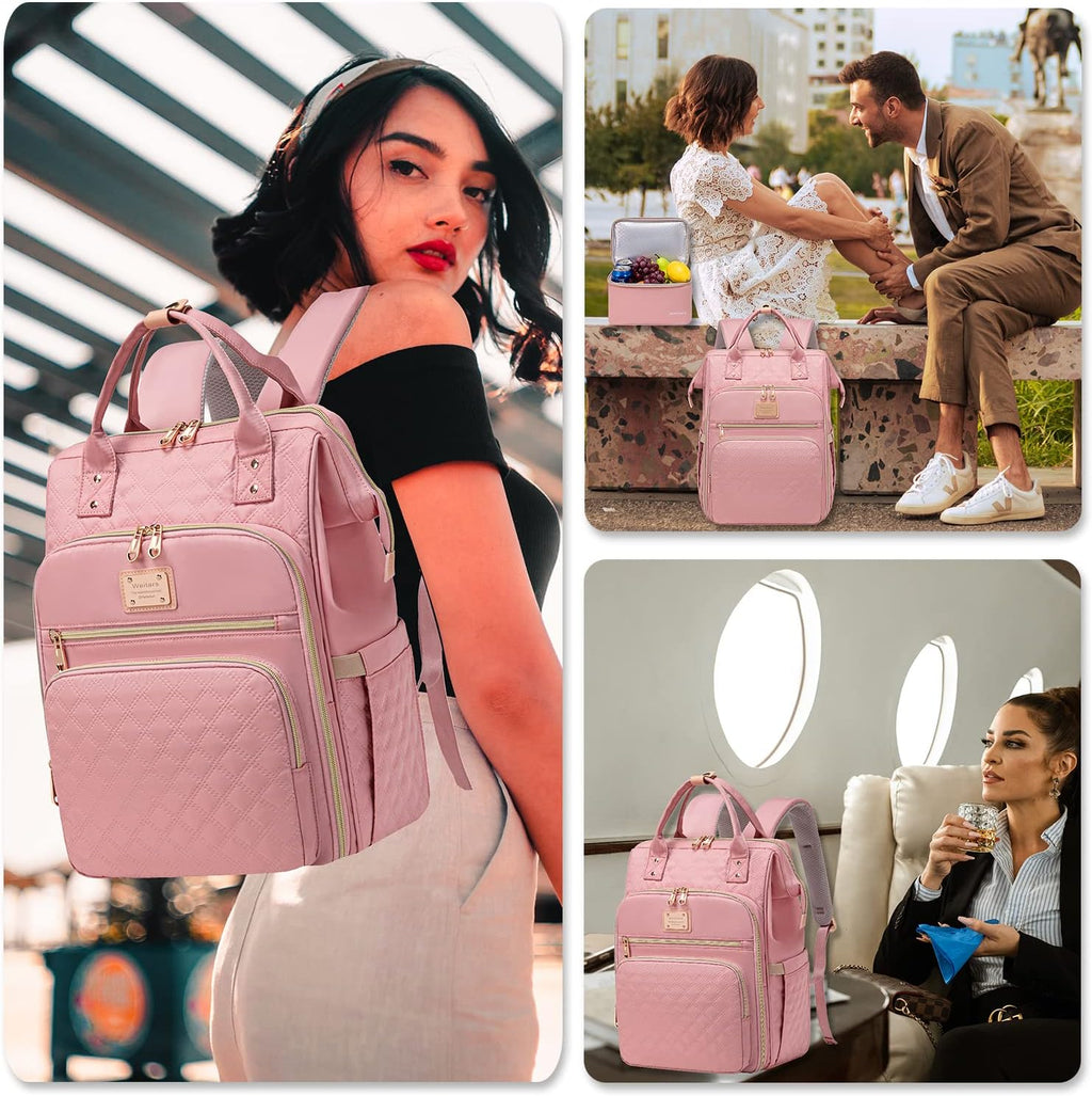 Lunch Backpack for Women,15.6 Inch Laptop Backpacks for Womens Back Pack, Travel Backpacks,Work Backpack for Women (Pink)