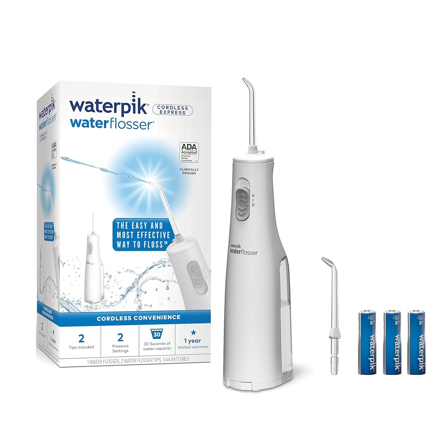 Cordless Water Flosser, Battery Operated & Portable for Travel & Home, ADA Accepted Cordless Express, White Wf-02(Packaging May Vary)
