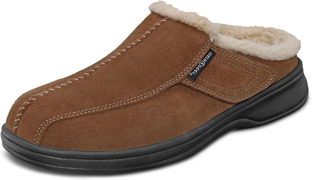 Asheville Orthopedic Men House Slippers | Hands Free, Adjustable, Slip-On Faux Fur Supportive House Shoes with Arch Support, Comfortable Cushioning, Wide Toe Box