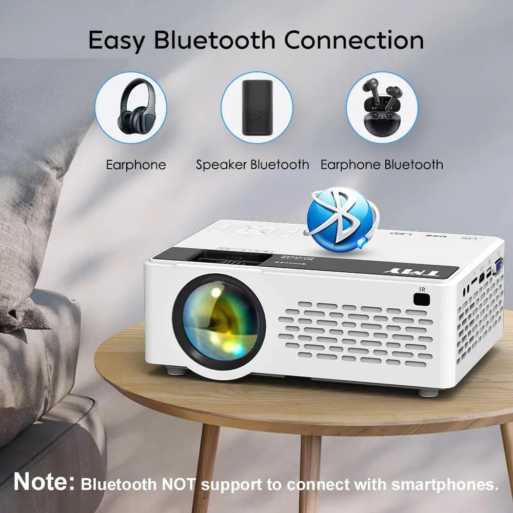 Mini Projector, Upgraded Bluetooth Projector with 100" Screen, 1080P Full HD Portable Projector, Movie Projector Compatible with TV Stick Smartphone/Hdmi/Usb/Av, Indoor & Outdoor Use