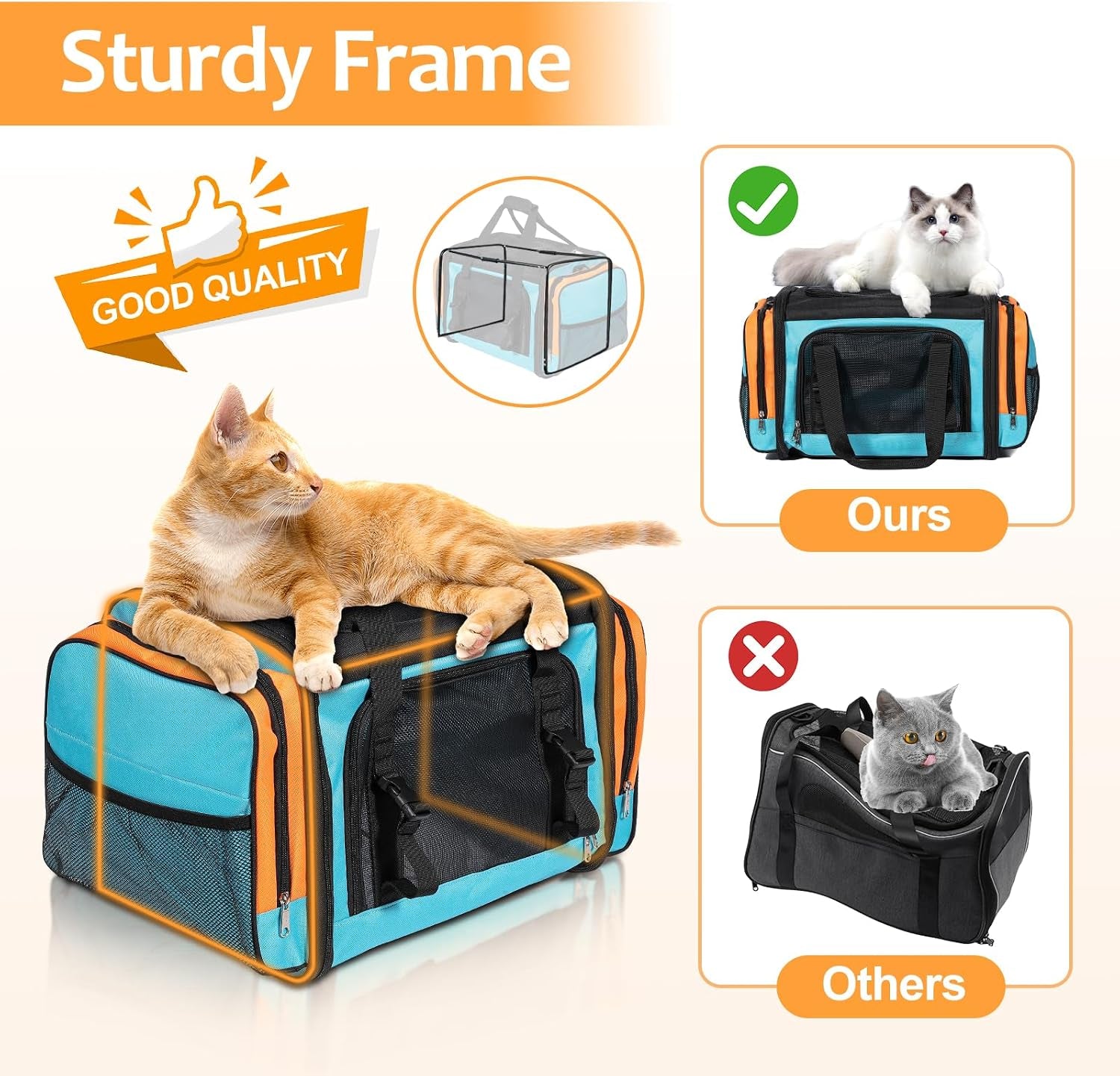 Large Cat Carrier for 2 Cats, Pet Carrier, Dog Carrier for Small Dogs, Cat Carrier Soft, Collapsible Large Pet Carrier for Traveling Indoor and Outdoor Uses - Blue 23"X13"X13"